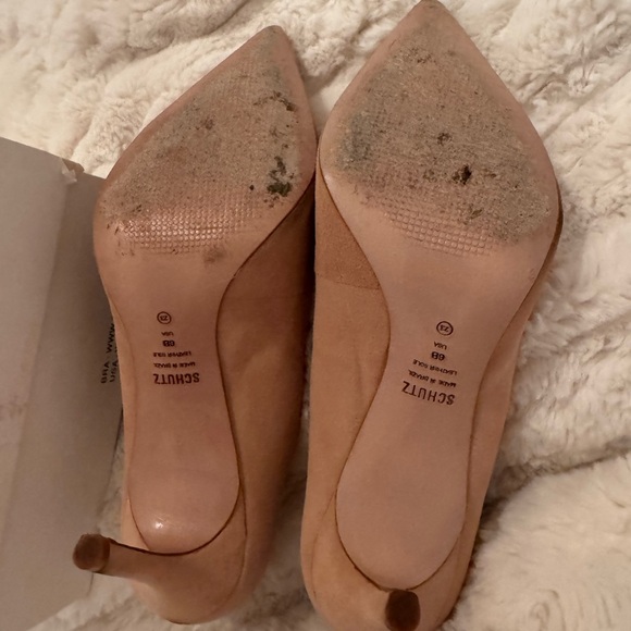 Schutz Nude Suede Honey Beige Pointed Toe Heels - Picture 5 of 7